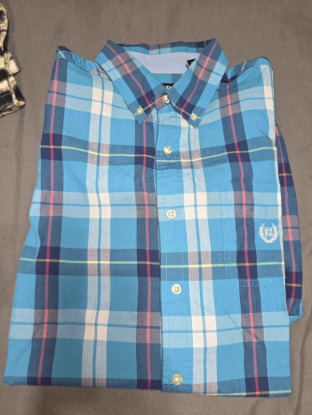 Chaps Turquoise Blue Plaid Button-Down Shirt